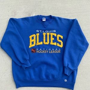 VINTAGE 1990s RUSSEL BLUES NHL CREWNECK RARE EMBROIDERED XL